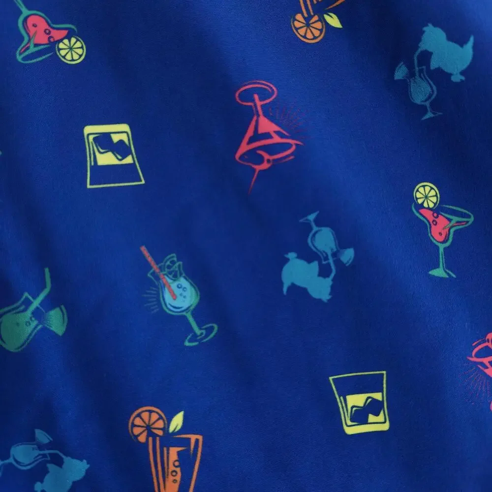 Birdie Bound Swim Shorts Mens 3XL Blue Tropical Cocktail Drinks Lined Stretch